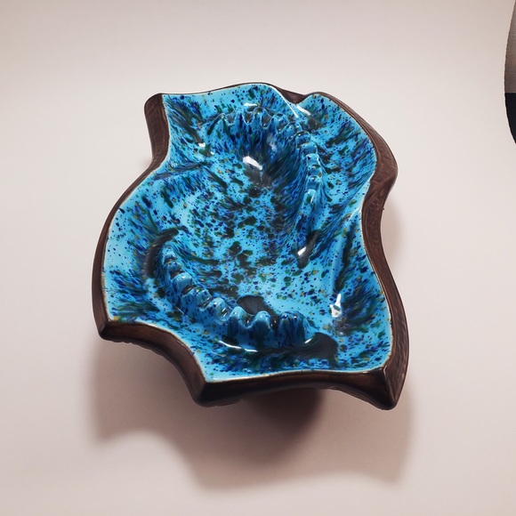 Vintage Ashtray Mid Century Modern Ceramic Pottery Blue Drip Glazed Handmade - Picture 5 of 11